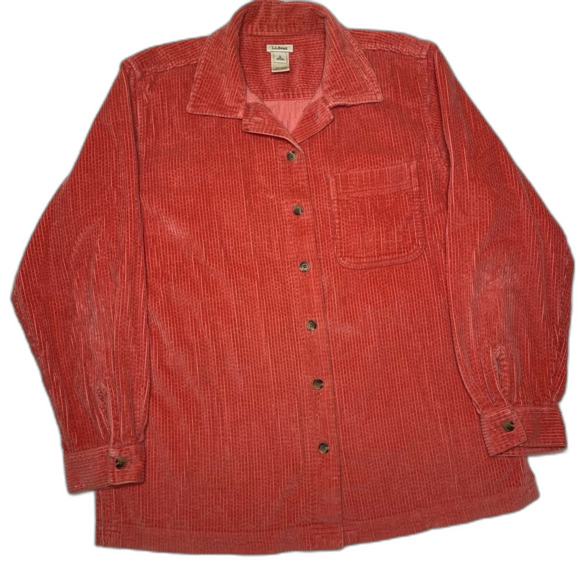 LL Bean Shacket Corduroy Relaxed Shirt Button Cotton Comfort Womens Size S Coral - Picture 1 of 7